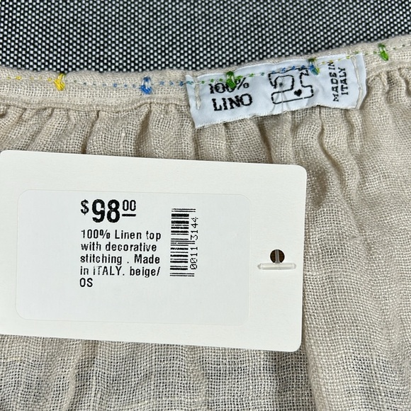 100% Linen Women's Top with Decorative Stitching V Neck 3/4 Sleeves One Size NWT - Picture 7 of 9